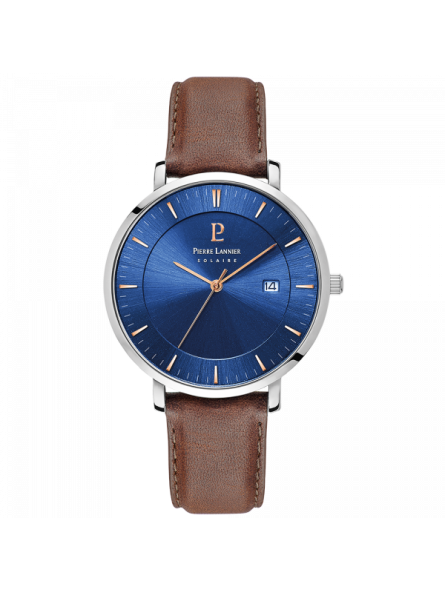 Pierre Lannier - Montre Inti Homme - Boitier Acier Argenté - Bracelet Cuir Marron - Ref 208H164