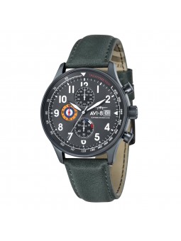 Montre Homme AVI-8 Hawker Hurricane cadran gris/bracelet cuir vert  - AV-4011-0D