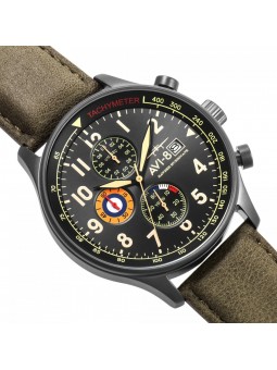 Montre Homme AVI-8 Hawker Hurricane cadran gris/bracelet cuir vert  - AV-4011-0D
