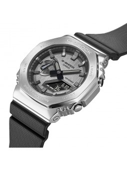Casio - Montre G-Shock Homme - Boitier Acier Argenté - Bracelet Résine Noir - Ref GM-2100-1AER
