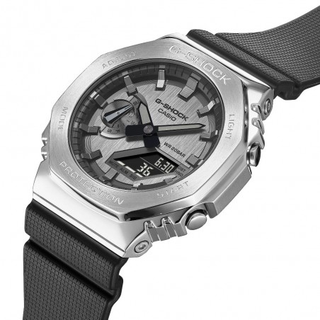 Casio - Montre G-Shock Homme - Boitier Acier Argenté - Bracelet Résine Noir - Ref GM-2100-1AER
