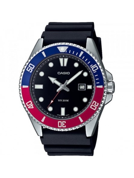 Casio - Montre Collection Homme - Boitier Acier Argenté - Bracelet Silicone Noir - Ref MDV-107-1A3VEF