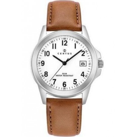 Montre Homme Certus bracelet cuir brun cadran blanc - 610711