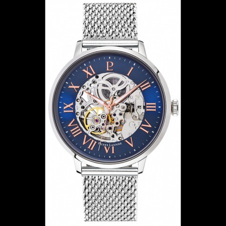 Pierre Lannier - Montre Automatique Automatic Homme - Boîtier Acier Argenté - Bracelet Cuir Marron - Ref 391C168