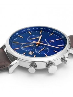Pierre Lannier - Montre Baron Homme - Cadran bleu - Bracelet Cuir Marron - Ref 221F164