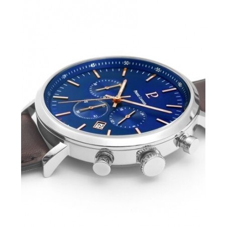 Pierre Lannier - Montre Baron Homme - Cadran bleu - Bracelet Cuir Marron - Ref 221F164