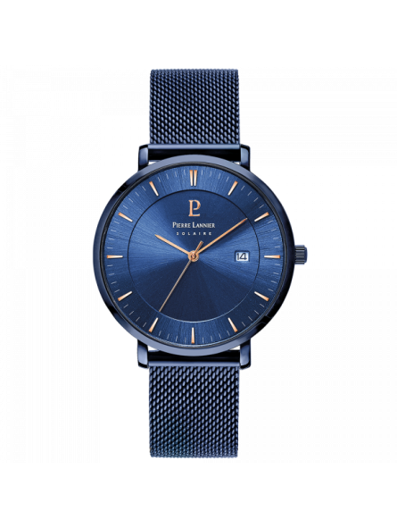 Pierre Lannier - Montre Homme Inti, cadran bleu, bracelet acier maille milanaise - Ref 209G469