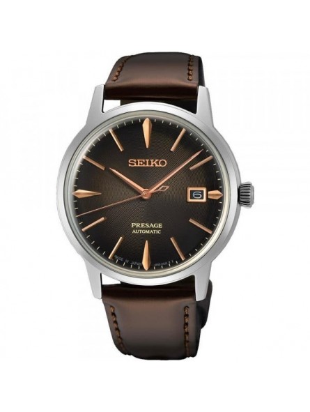 Montre Homme Automatique Seiko Présage en Cuir Marron Ref SRPJ17J1