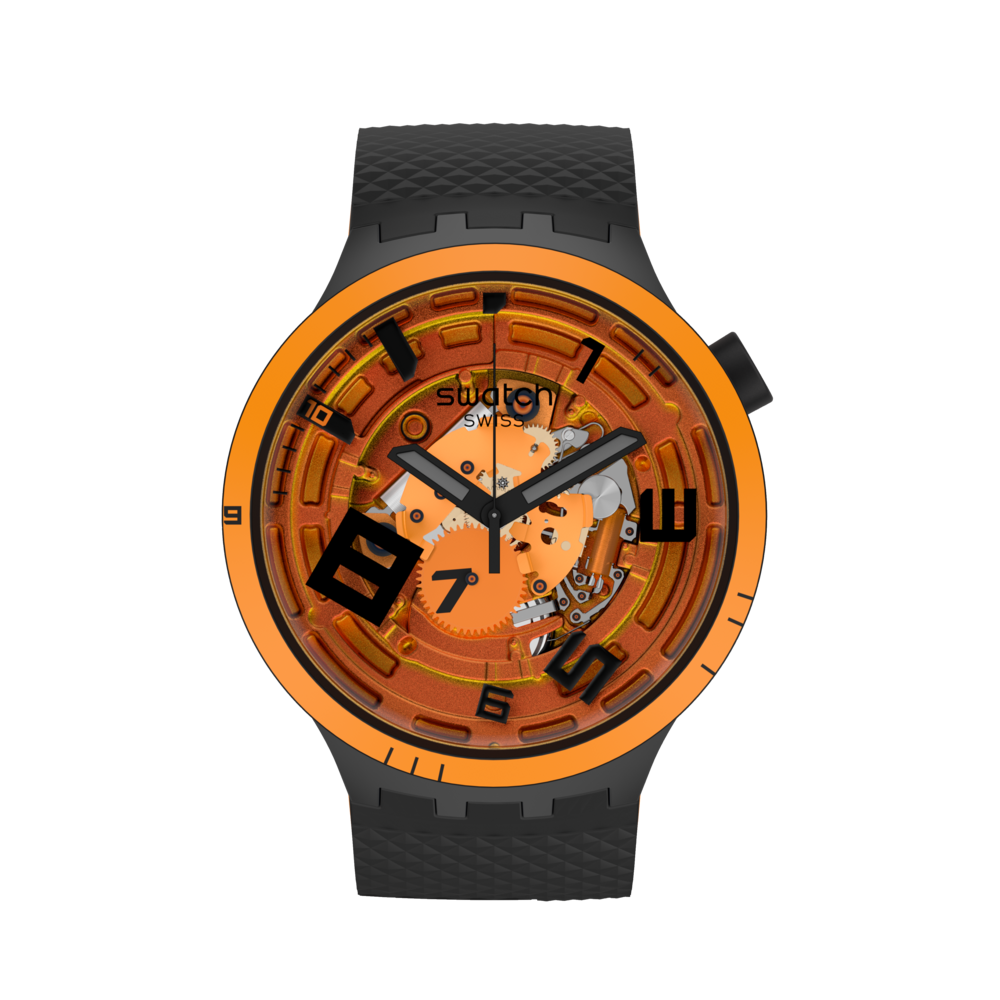 Montre Homme Swatch Big Bold Planets Oops! Orange Noir Squelette - SB01B127