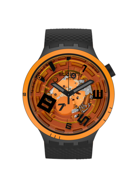 Montre Homme Swatch Big Bold Planets Oops! Orange Noir Squelette - SB01B127