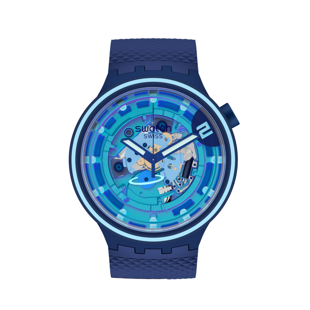 Montre Homme Swatch Big Bold Planets Second Home Bleu Squelette - SB01N101