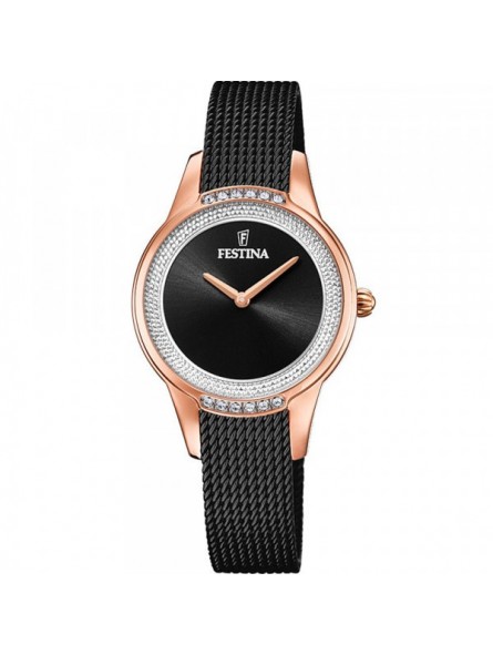 Festina - Montre Femme - Boitier Acier Doré Rose - Bracelet Acier Noir - Ref F20496/2