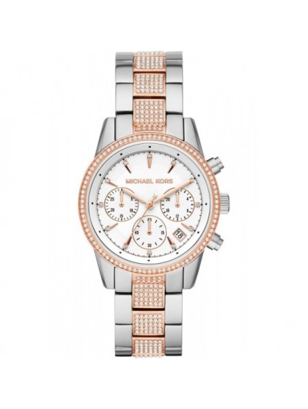 Montre Femme Michael Kors Ritz en Acier Argenté et Doré Rose Ref MK6651