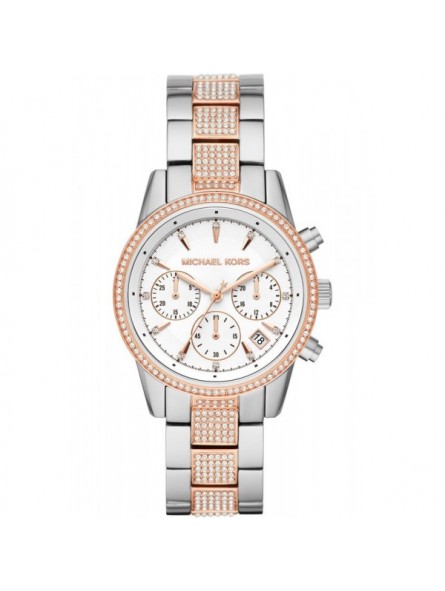 Montre Femme Michael Kors Ritz en Acier Argenté et Doré Rose Ref MK6651