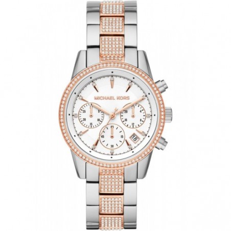 Montre Femme Michael Kors Ritz en Acier Argenté et Doré Rose Ref MK6651