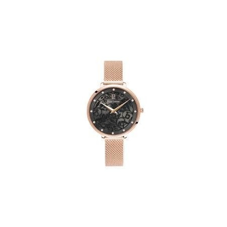 Montre Femme Pierre Lannier Eolia Cadran Noir Mailles Or Rose - 039L938