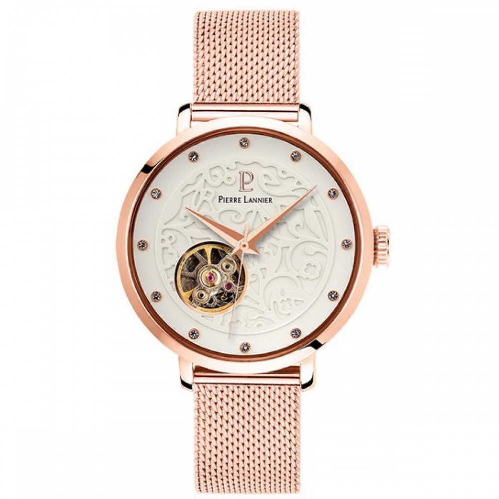 Montre Pierre Lannier femme coeur ouvert automatique doré rose 310F908