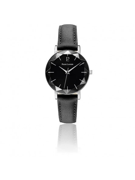 Pierre Lannier - Montre Multiples Femme - Boîtier Acier Argenté - Bracelet Cuir Noir - Ref 009M633