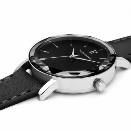 Pierre Lannier - Montre Multiples Femme - Boîtier Acier Argenté - Bracelet Cuir Noir - Ref 009M633