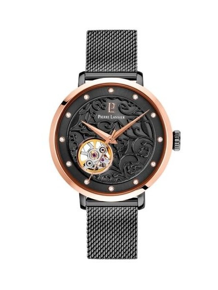 Pierre Lannier - Montre Eolia Femme - Boitier Acier Doré Rose - Bracelet Acier Noir - Ref 310F988