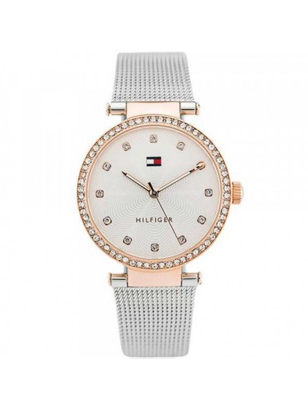 Tommy Hilfiger - Montre Femme Lynn - Cadran Blanc cristaux - Bracelet Acier Maille Milanaise - Ref 1782506