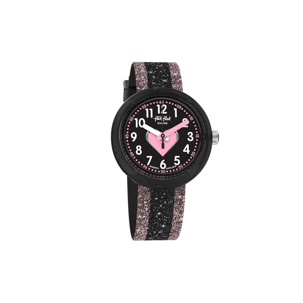 Montre Enfant Flik Flak Cuoricino en Nylon Noir Ref FPNP071