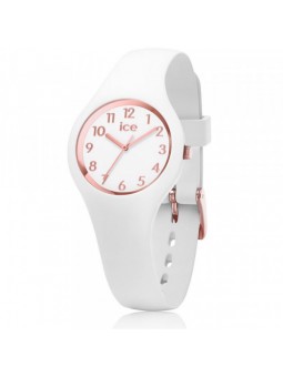 Montre Femme Ice Watch - Boîtier Acier Doré Rose - Bracelet Silicone Blanc - Réf. 015343
