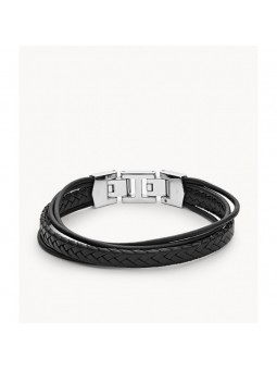 Bracelet Fossil Multirangs Cuir Noir - Jf03389040