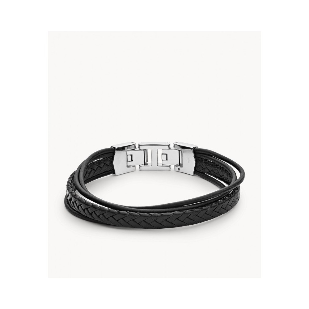 Bracelet Fossil Multirangs Cuir Noir - Jf03389040
