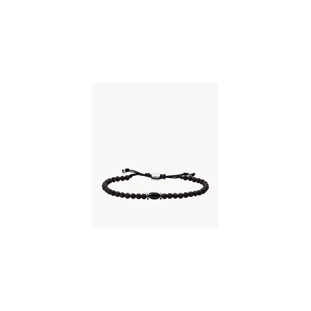 Bracelet Fossil Bien-être En Perles D'Agate Noire - Jf03840040