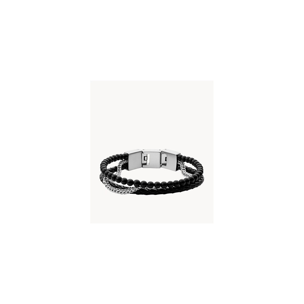 Bracelet Fossil Multibrins En Onyx Noir - Jf03850040