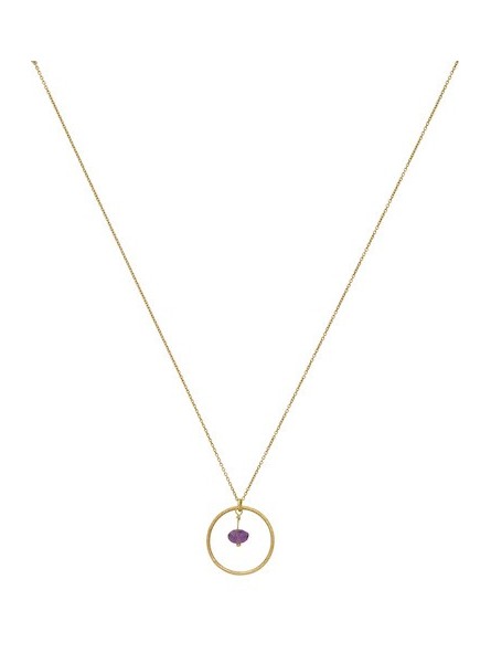 Collier Cercle Or Jaune Et Pampille Amethyste