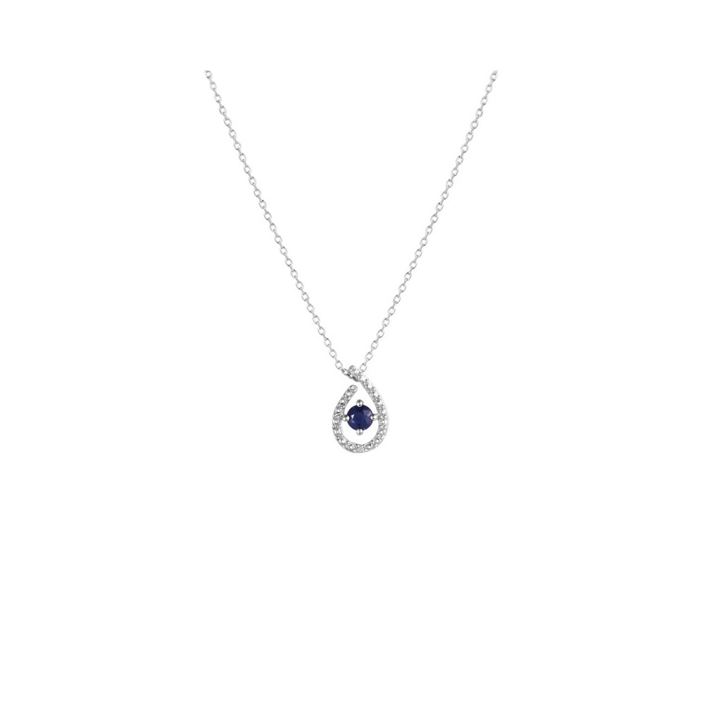 Collier Diamants 0,004 Ct Saphir 0,10 Ct Or Blanc 1005918 - Marque Collection Elsass Bijouterie  Or 375/1000  Saphir
