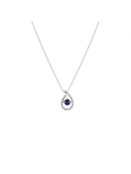 Collier Diamants 0,004 Ct Saphir 0,10 Ct Or Blanc 1005918 - Marque Collection Elsass Bijouterie  Or 375/1000  Saphir