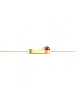 Bracelet Identite Coccinelle 14 Cm , Email , Or Jaune 9K 1010488 - Marque Collection Elsass Bijouterie