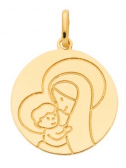 Pendentif Médaille Vierge A L'Enfant Ronde Or Jaune 1000795 - Marque Collection Elsass Bijouterie  Or 750/1000