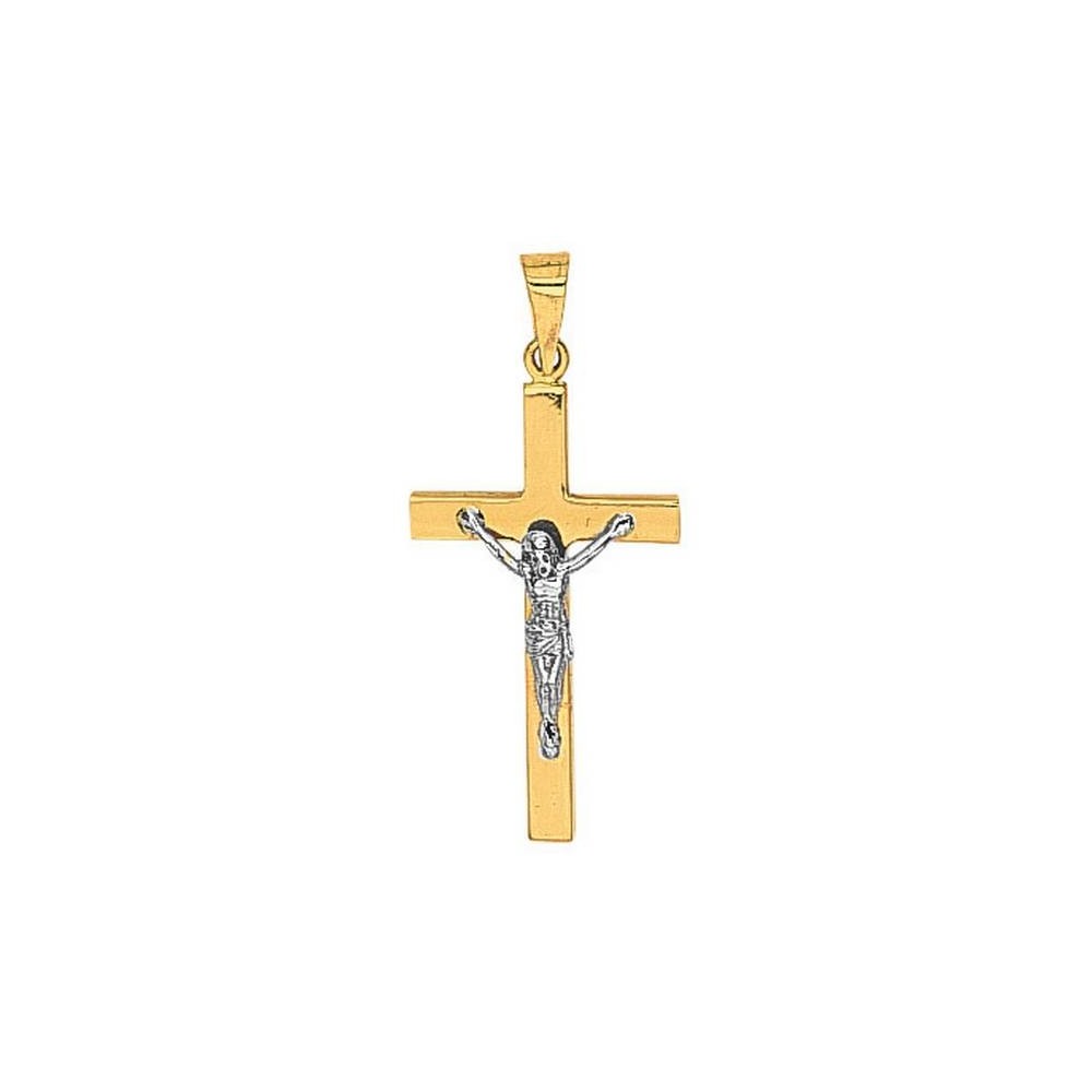 Boucles D'Oreilles Croix Christ 2 Ors 1000831 - Marque Collection Elsass Bijouterie  Or 750/1000 - Couleur Bicolore -