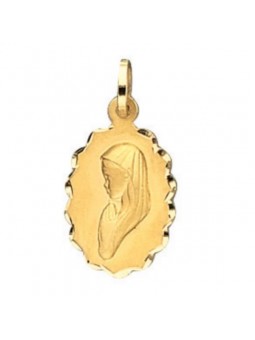 Pendentif Médaille Vierge Ovale Dentelee/Bapt 06 1000773 - Marque Collection Elsass Bijouterie  Or 750/1000 - Couleur Jaune -
