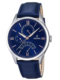 Festina - Montre Multifonction cadran Bleu, Bracelet Cuir - Ref F16823/3