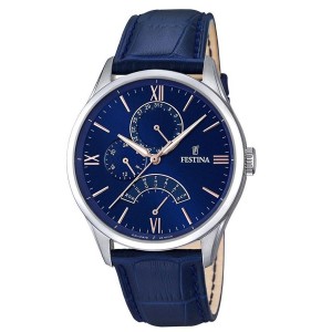 Festina - Montre Multifonction cadran Bleu, Bracelet Cuir - Ref F16823/3