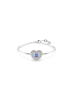 Swarovski - Bracelet-jonc Hyperbola Coeur Bleu, Métal rhodié - Ref 5680393