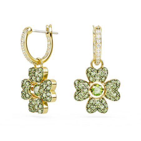 Swarovski - Pendants d'oreilles Idyllia, Trèfle à quatre feuilles Vert, doré - Ref 5670664
