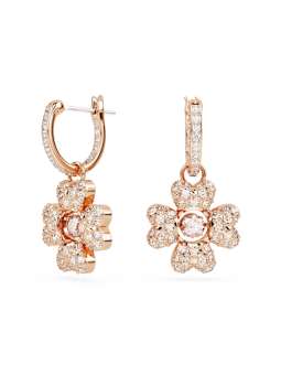 Swarovski - Pendants d'oreilles Idyllia, Trèfle à quatre feuilles blanc, doré rose - Ref 5674212