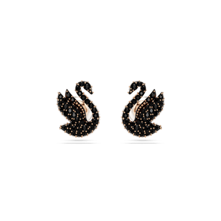 Swarovski - Clous d'oreilles Swarovski Swan, Cygne Noir, doré rose - Ref 5684608