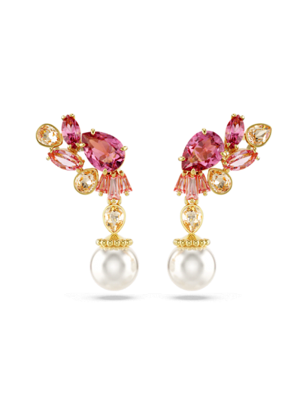 Swarovski - Pendants d'oreilles Gema, cristal et perles, doré - Ref 5688486
