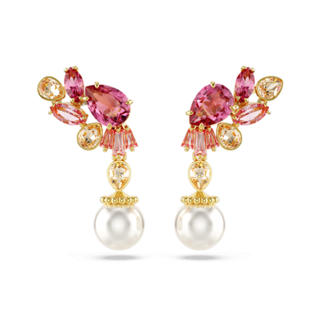 Swarovski - Pendants d'oreilles Gema, cristal et perles, doré - Ref 5688486