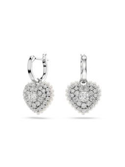 Swarovski - Pendants d'oreilles Hyperbola Coeur Blanc, Métal rhodié - Ref 5684384