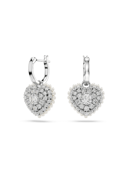 Swarovski - Pendants d'oreilles Hyperbola Coeur Blanc, Métal rhodié - Ref 5684384