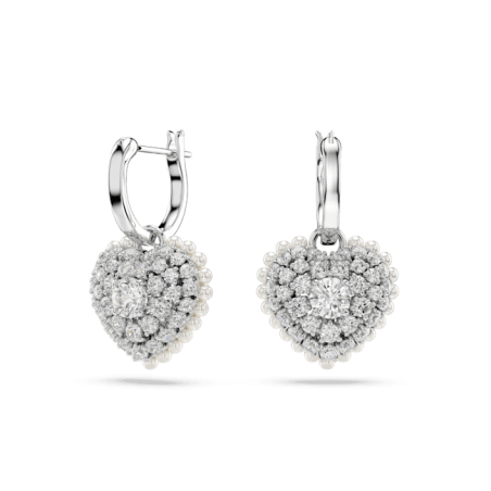 Swarovski - Pendants d'oreilles Hyperbola Coeur Blanc, Métal rhodié - Ref 5684384