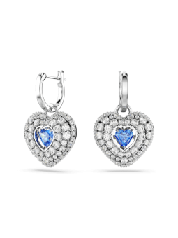 Swarovski - Pendants d'oreilles Hyperbola Coeur Bleu, Métal rhodié - Ref 5680392